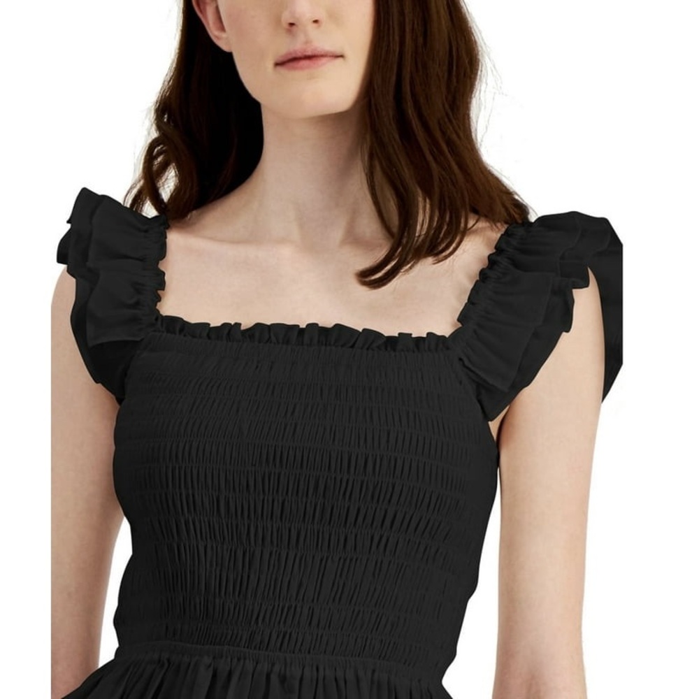INC International Concepts Black Smocked Ruffle Blouse